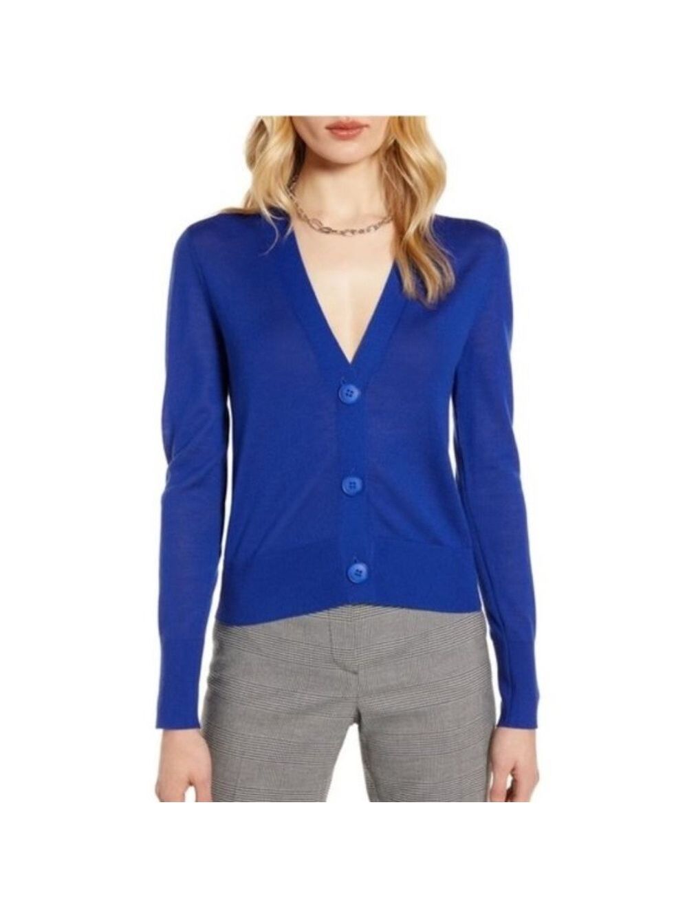 Halogen V-Neck Merino Wool Jersey Cardigan